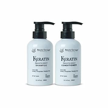 Beauty Garage Professional Keratin Smooth Daily Shampoo 300ml with Keratin Smooth Daily Conditioner 300ml